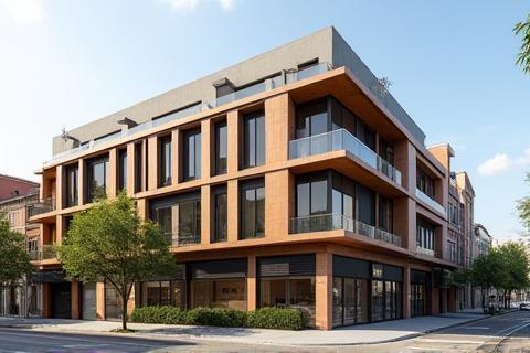 Fachada de un edificio de uso mixto en Roma Norte