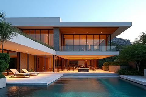 Vista exterior de una moderna villa residencial